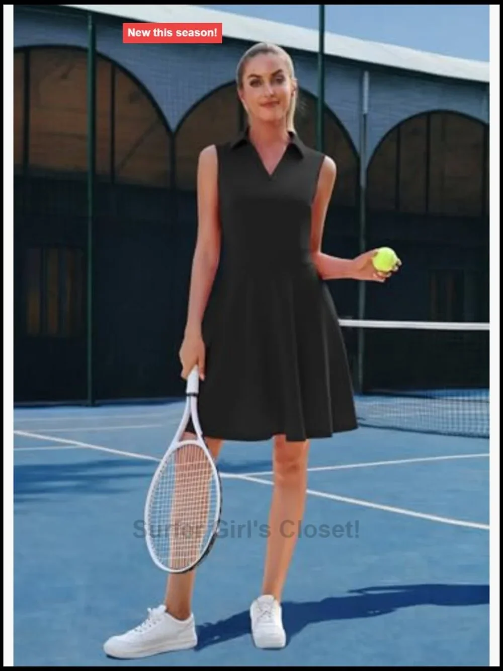 Sleeveless Collared V-Neck Mini Golf Tennis Dress with Pockets